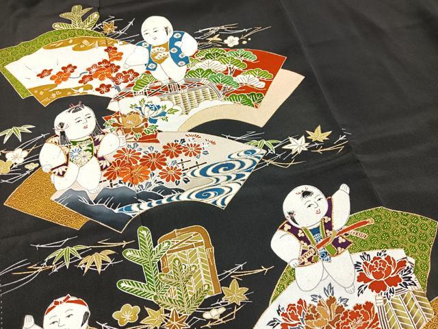 平和屋着物■豪華黒留袖　駒刺繍　唐子地紙花文　金彩　正絹　逸品　BAAX9111yc