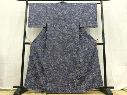 平和屋着物■上質な小紋　型染め　流水更紗花鳥文　正絹　逸品　BAAX9112yc