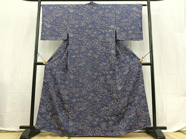 平和屋着物■上質な小紋　型染め　流水更紗花鳥文　正絹　逸品　BAAX9112yc
