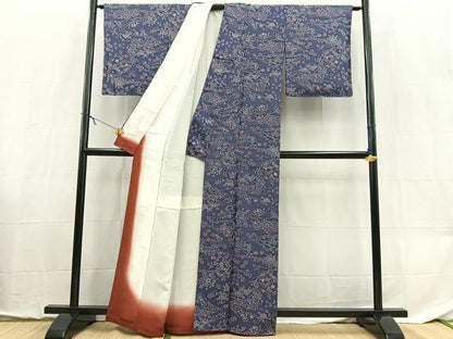 平和屋着物■上質な小紋　型染め　流水更紗花鳥文　正絹　逸品　BAAX9112yc