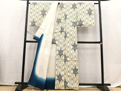 平和屋着物■上質な紬　麻の葉文様　正絹　逸品　BAAX9114yc
