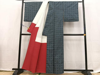 平和屋着物■本場村山大島紬　幾何学文様　正絹　逸品　BAAX9116yc