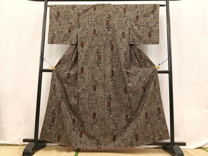 平和屋着物■本場大島紬　7マルキ　幾何学花文　正絹　逸品　未使用　BAAX9119yc