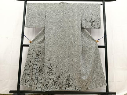 平和屋着物■訪問着　桔梗文　たたき染め　黒地　金彩　正絹　逸品　BAAX9120yc