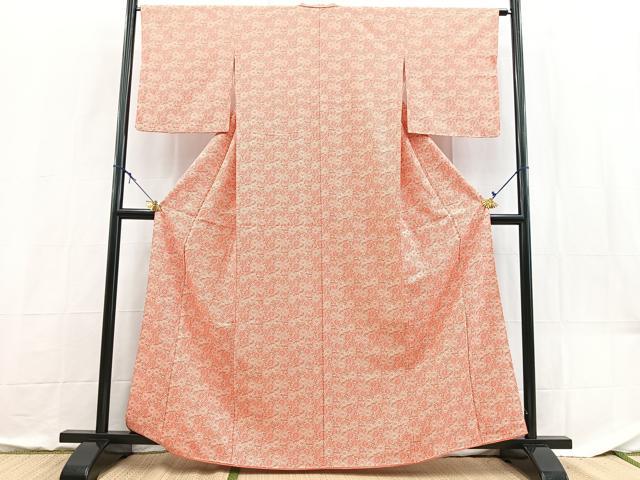 平和屋着物■上質な小紋　型染め　菊花唐草文　正絹　逸品　BAAX9127yc