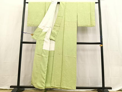 平和屋着物■上質な色無地　抽象地紋　苗色　正絹　逸品　BAAX9130yc