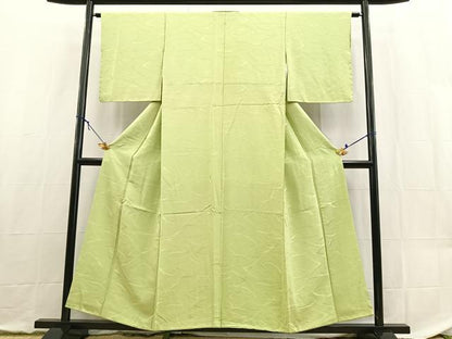 平和屋着物■上質な色無地　抽象地紋　苗色　正絹　逸品　BAAX9130yc