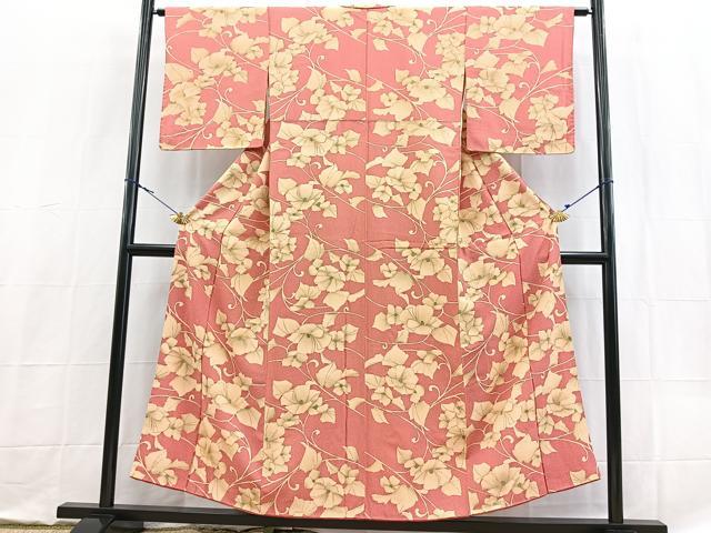 平和屋着物▽上質な紬 単衣 横段花文 正絹 逸品 DAAS0956az