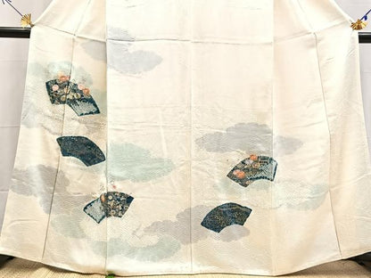 平和屋着物■訪問着　駒刺繍　絞り　地紙花文　金彩　正絹　逸品　BAAX9141yc