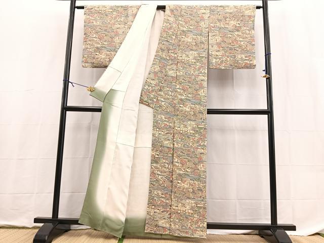 平和屋着物■上質な小紋　東海道五拾三次　鬼しぼ縮緬　正絹　逸品　BAAX9143yc