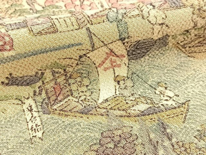 平和屋着物■上質な小紋　東海道五拾三次　鬼しぼ縮緬　正絹　逸品　BAAX9143yc