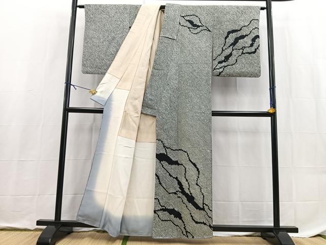 平和屋着物■訪問着　総絞り　道長文　黒地　正絹　逸品　BAAX9144yc