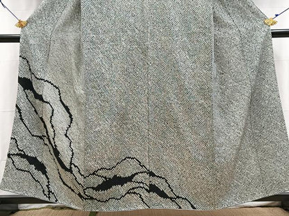 平和屋着物■訪問着　総絞り　道長文　黒地　正絹　逸品　BAAX9144yc