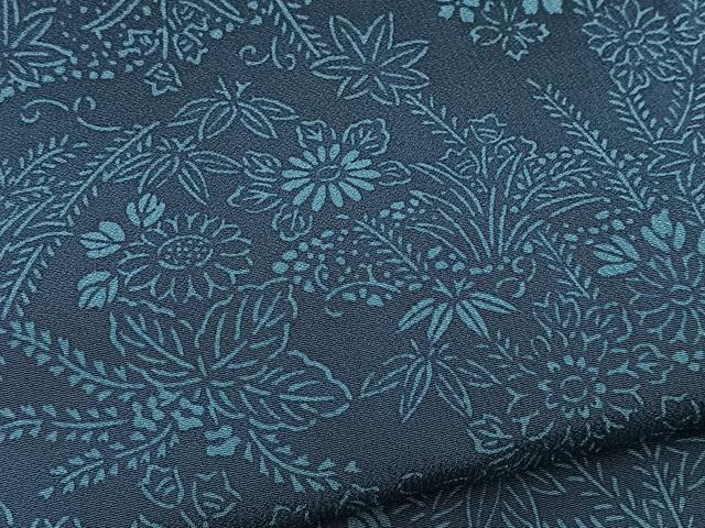 平和屋着物■上質な小紋　本藍　型絵染　草花文　正絹　逸品　BAAX9151yc