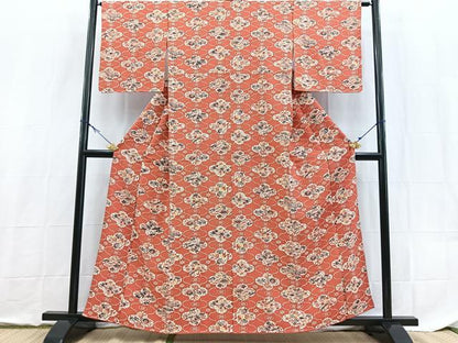 平和屋着物■上質な小紋　型染め　風景花文　正絹　逸品　BAAX9155yc