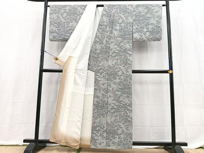 平和屋着物■上質な小紋　型染め　流水草花文　正絹　逸品　BAAX9160yc　