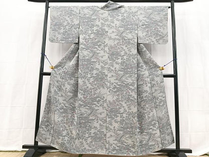 平和屋着物■上質な小紋　型染め　流水草花文　正絹　逸品　BAAX9160yc　
