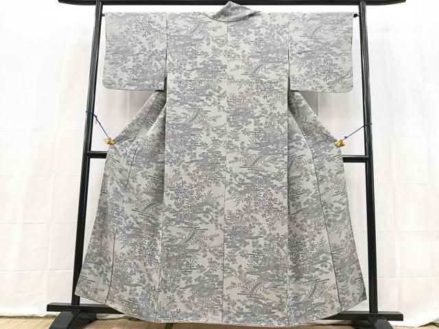 平和屋着物■上質な小紋　型染め　流水草花文　正絹　逸品　BAAX9160yc　