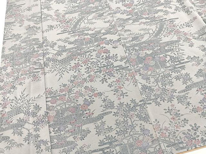 平和屋着物■上質な小紋　型染め　流水草花文　正絹　逸品　BAAX9160yc　