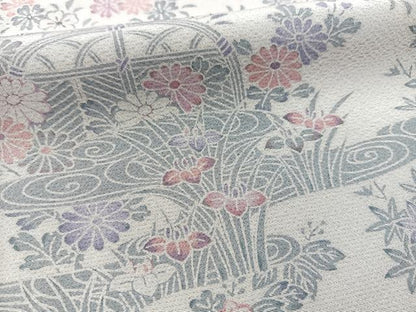 平和屋着物■上質な小紋　型染め　流水草花文　正絹　逸品　BAAX9160yc　