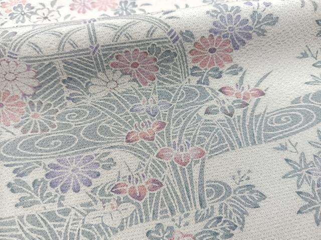 平和屋着物■上質な小紋　型染め　流水草花文　正絹　逸品　BAAX9160yc　