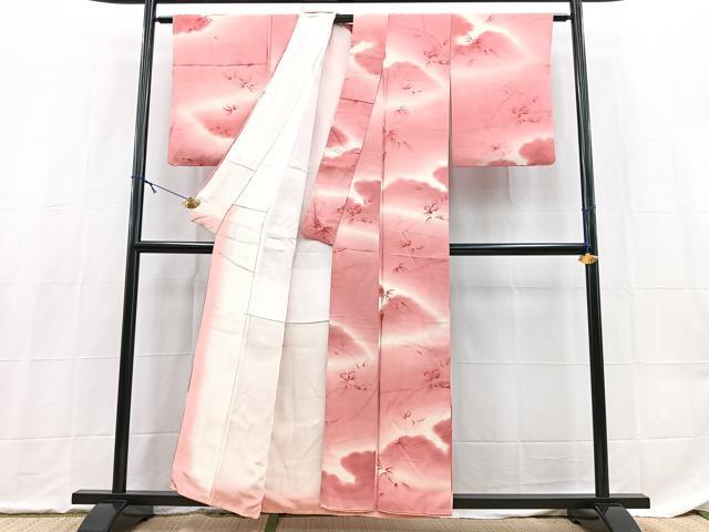 平和屋着物●上質な小紋　地紋起こし　雲重ね花文　正絹　逸品　BAAX9165yc