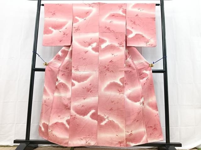 平和屋着物●上質な小紋　地紋起こし　雲重ね花文　正絹　逸品　BAAX9165yc