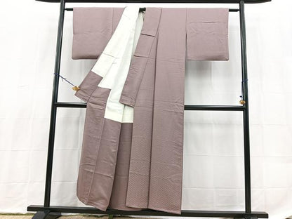 平和屋着物■上質な色無地　網代地紋　梅鼠色　正絹　逸品　BAAX9168yc
