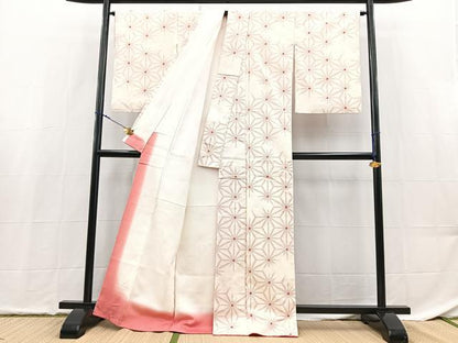 平和屋着物■上質な紬　麻の葉文様　正絹　逸品　BAAX9170yc
