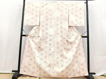 平和屋着物■上質な紬　麻の葉文様　正絹　逸品　BAAX9170yc
