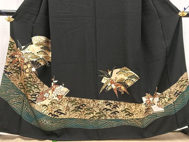 平和屋着物■豪華黒留袖　松竹梅扇文　金銀彩　正絹　逸品　BAAX9171yc