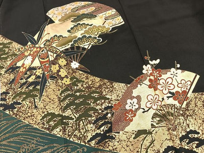 平和屋着物■豪華黒留袖　松竹梅扇文　金銀彩　正絹　逸品　BAAX9171yc