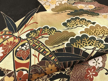 平和屋着物■豪華黒留袖　松竹梅扇文　金銀彩　正絹　逸品　BAAX9171yc