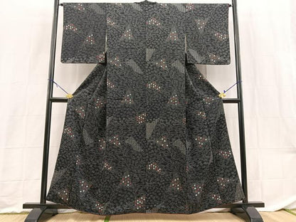 平和屋着物■上質な小紋　絞り　切嵌花文　黒地　正絹　逸品　BAAX9172yc