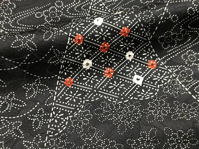 平和屋着物■上質な小紋　絞り　切嵌花文　黒地　正絹　逸品　BAAX9172yc