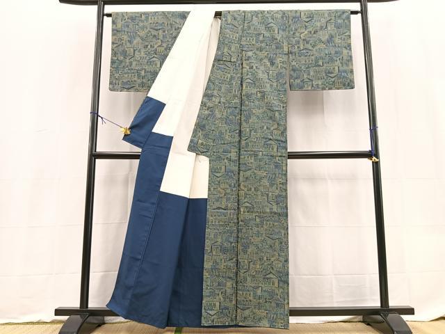 平和屋着物■上質な紬　風景文　正絹　逸品　BAAX9176yc