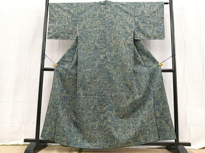 平和屋着物■上質な紬　風景文　正絹　逸品　BAAX9176yc