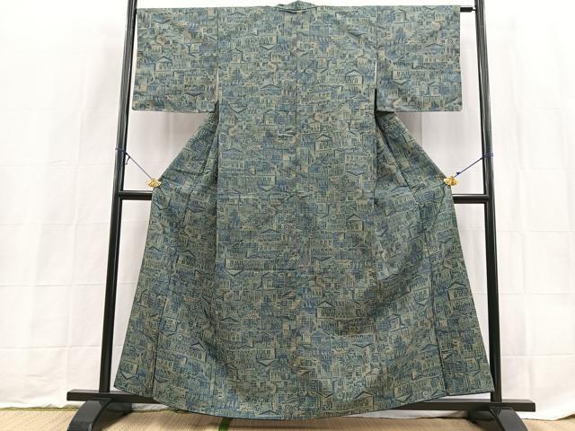 平和屋着物■上質な紬　風景文　正絹　逸品　BAAX9176yc