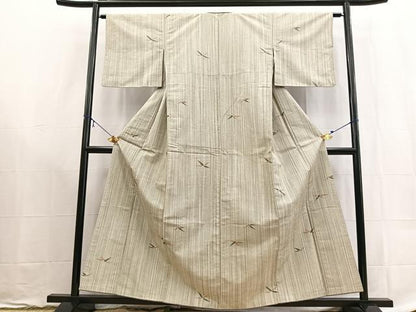 平和屋着物■上質な紬　笹の葉文　正絹　逸品　BAAX9179yc