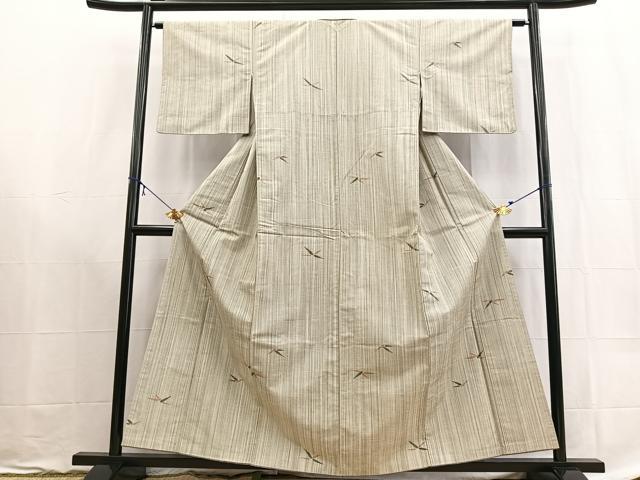 平和屋着物■上質な紬　笹の葉文　正絹　逸品　BAAX9179yc