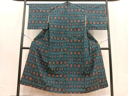 平和屋着物■上質な紬　幾何学文様　正絹　逸品　BAAX9182yc