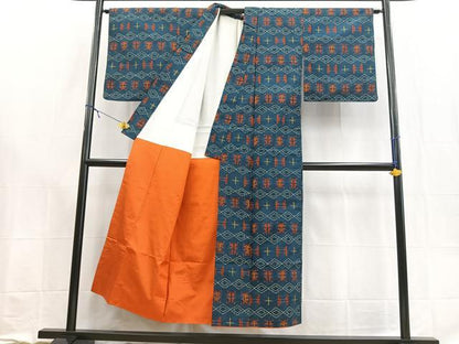 平和屋着物■上質な紬　幾何学文様　正絹　逸品　BAAX9182yc