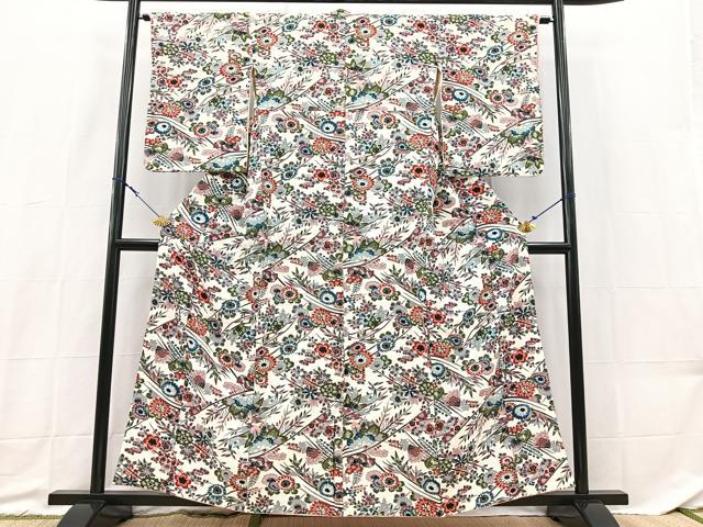 平和屋着物■上質な小紋　草花文　金彩　正絹　逸品　BAAX9190yc