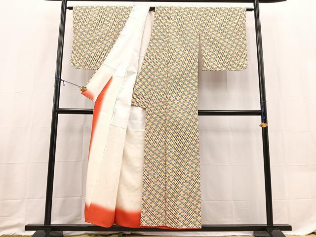 平和屋着物■上質な小紋　型染め　花菱文　正絹　逸品　BAAX9195yc
