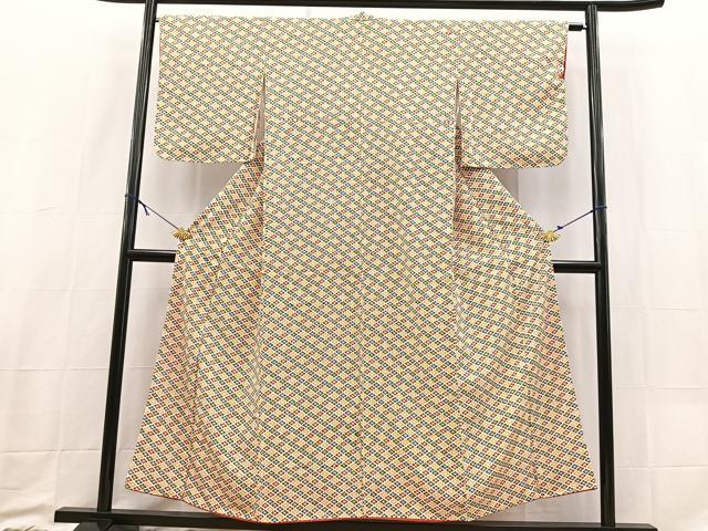 平和屋着物■上質な小紋　型染め　花菱文　正絹　逸品　BAAX9195yc