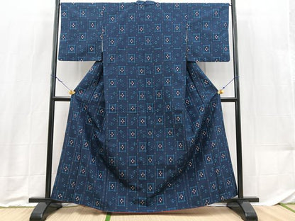 平和屋着物■上質な紬　琉球絣文様　正絹　逸品　BAAX9197yc