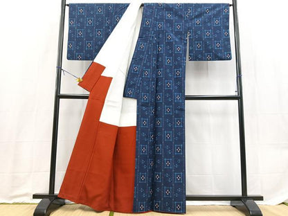 平和屋着物■上質な紬　琉球絣文様　正絹　逸品　BAAX9197yc