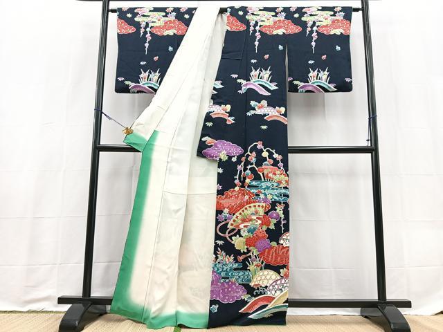 平和屋着物■訪問着　型染め　松竹梅吉祥花文　正絹　逸品　BAAX9198yc