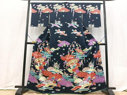 平和屋着物■訪問着　型染め　松竹梅吉祥花文　正絹　逸品　BAAX9198yc