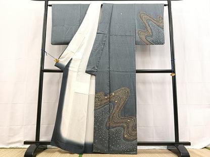 平和屋着物■訪問着　絞り　刺繍　流水花文　金糸　正絹　逸品　BAAX9203yc